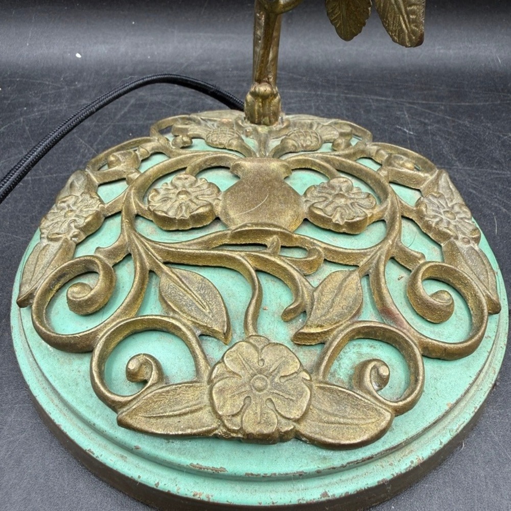Vintage Art Deco Brass Green Rose Table Lamp Home Fairy Floral Verdigris Cottage - Picture 4 of 12